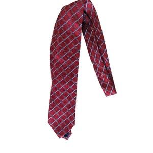 IZOD Men's Red Checked Silk HOLIDAY TIE Christmas Tie vintage Long